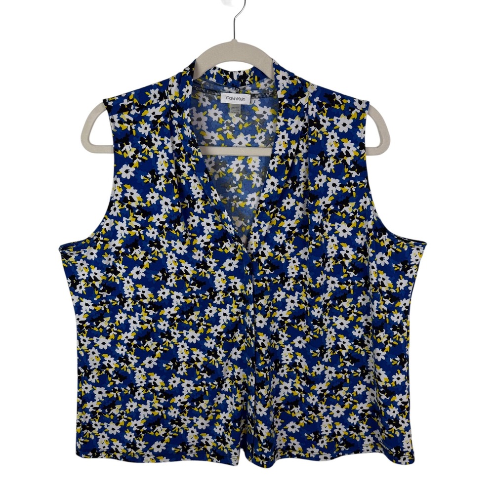 Calvin Klein Floral Sleeveless Blouse Size 2X Stretch Office Chic Business Comfy